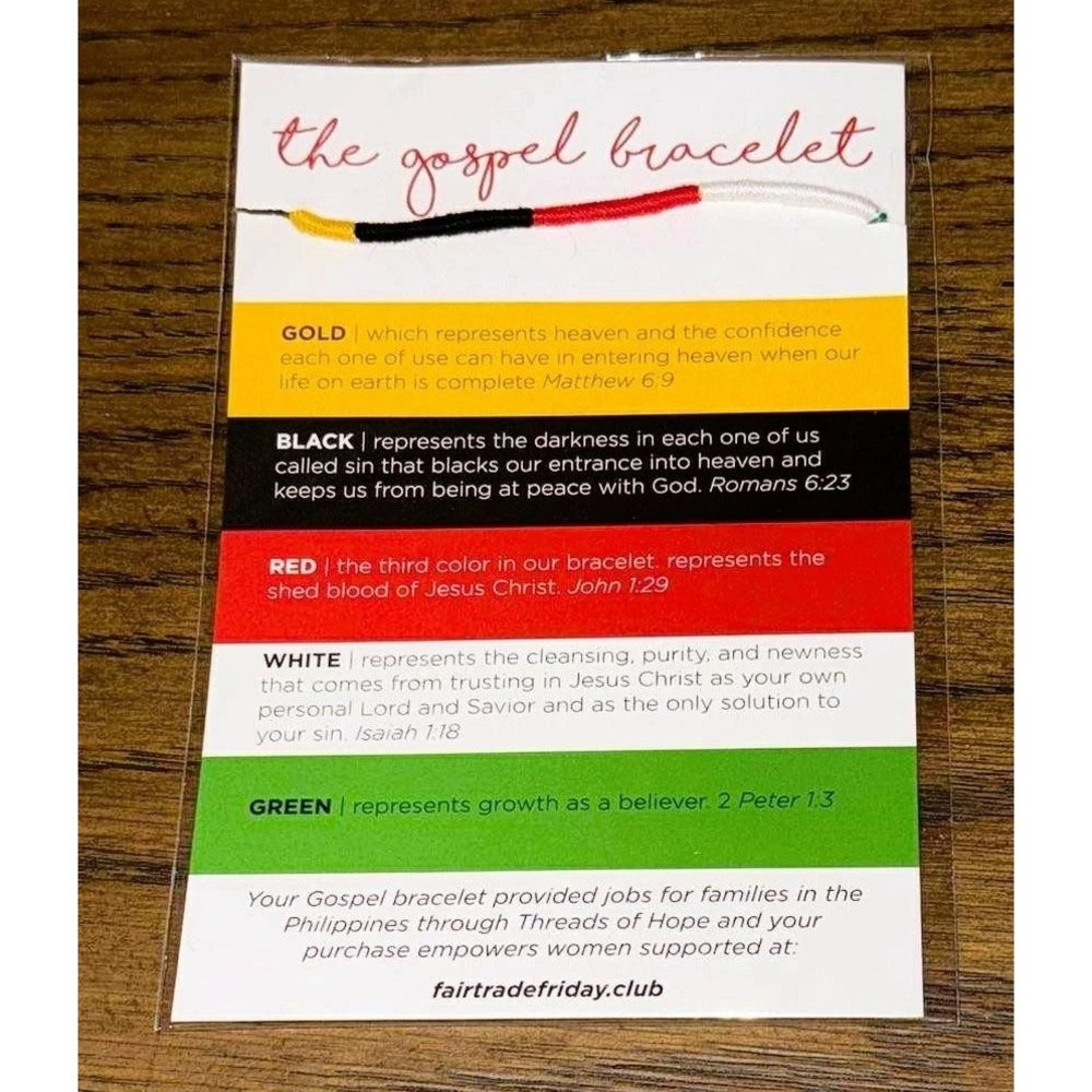 NEW Threads of Hope The Gospel Friendship Bracelet Gold Black Red White Green